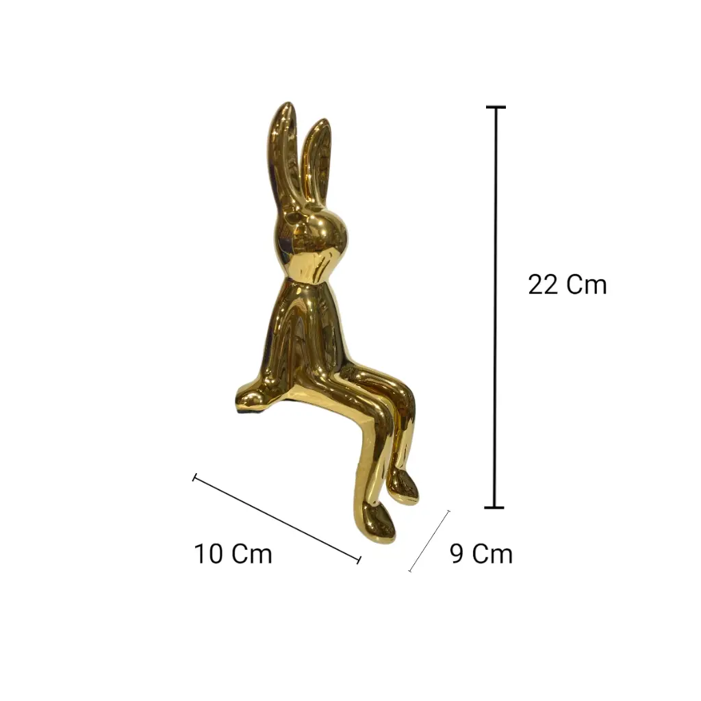 ADORNO CONEJO SENTADO PORCELANA DORADO 9X10X22CM