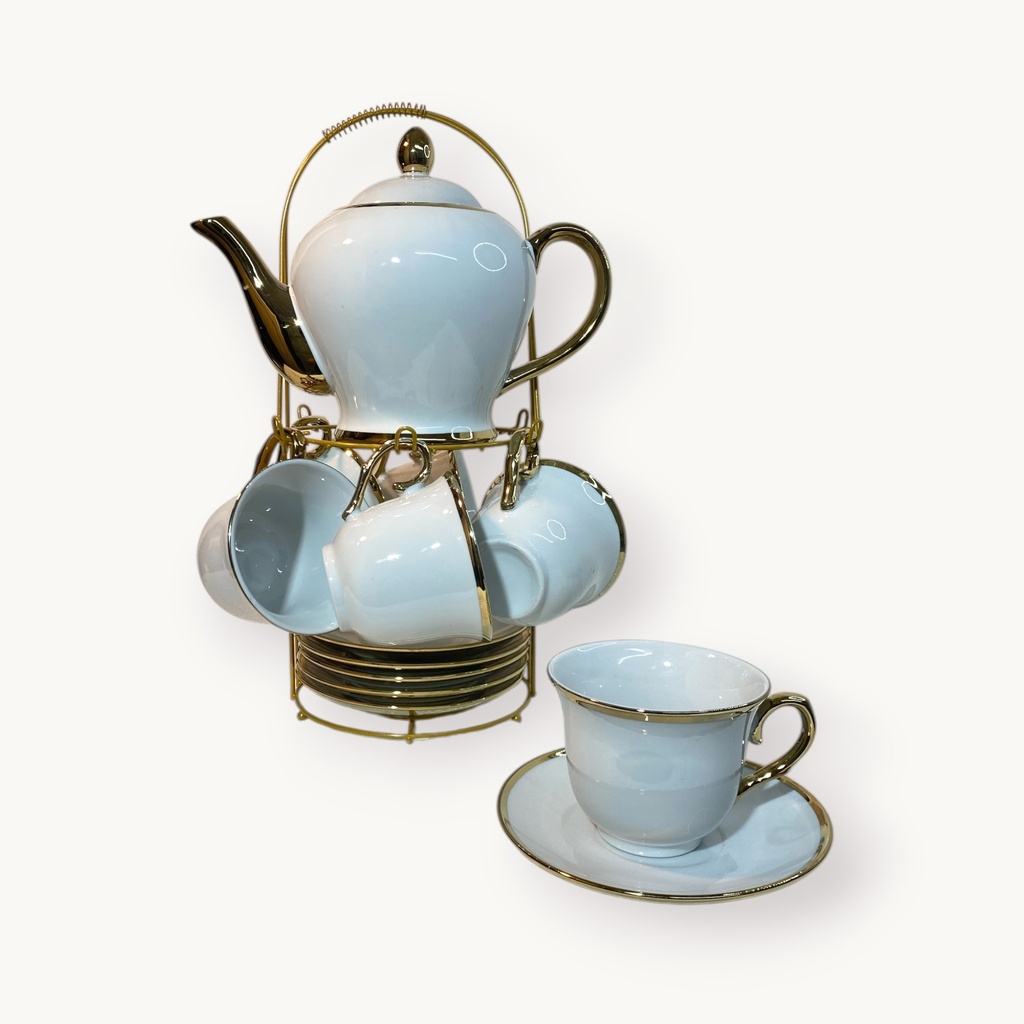 SET DE TETERA CERAMICA 14PZ. TAZA 230ML(9X7.2CM), TETERA 1100ML(18X35CM), PLATAO 14X2CM 