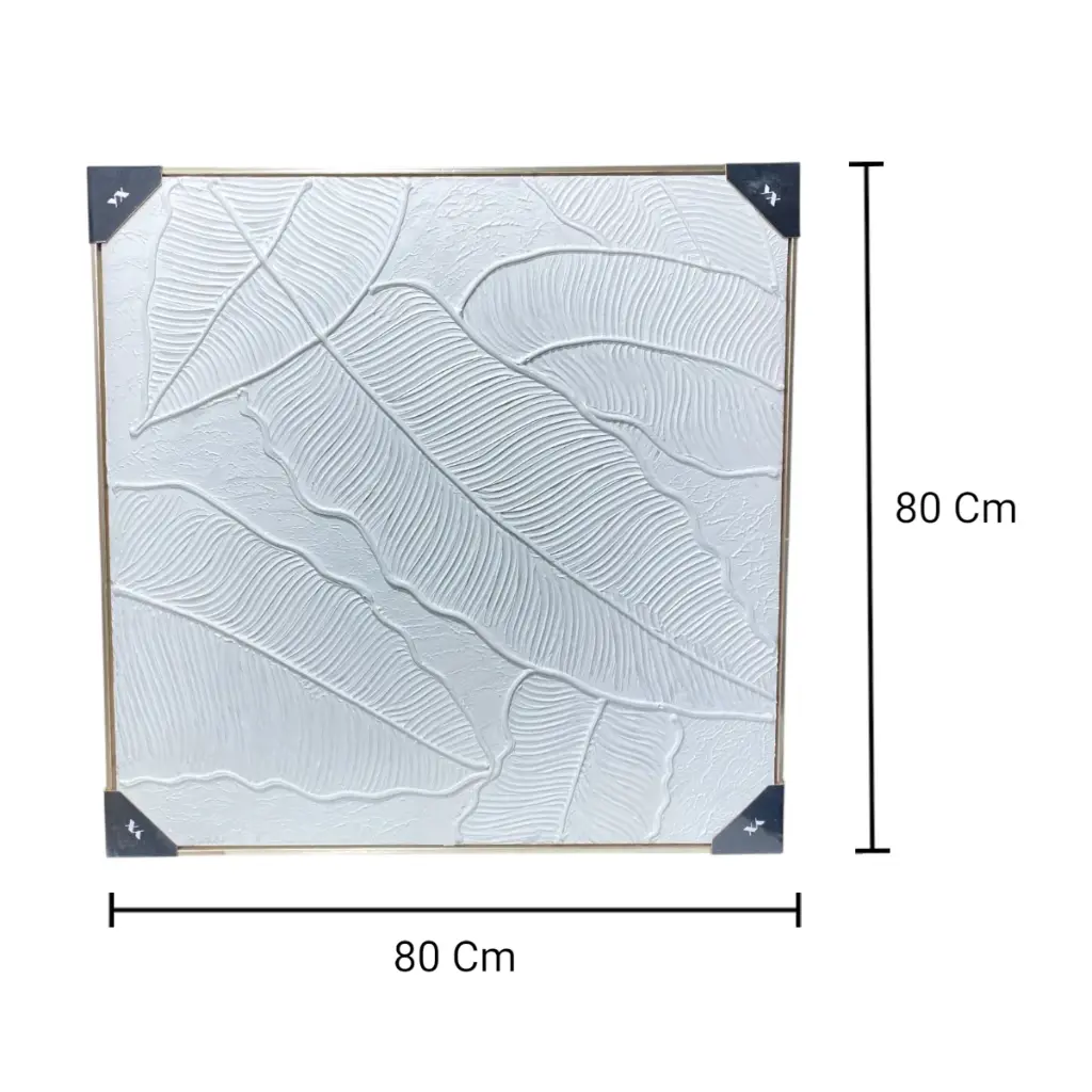 CUADRO LIENZO OLEO HOJA DE BANANO MARCO DORADO 80X80CM