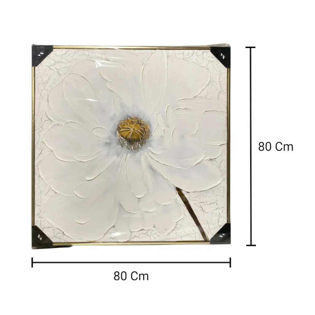 CUADRO LIENZO OLEO HOJA DE BANANO MARCO DORADO 80X80CM