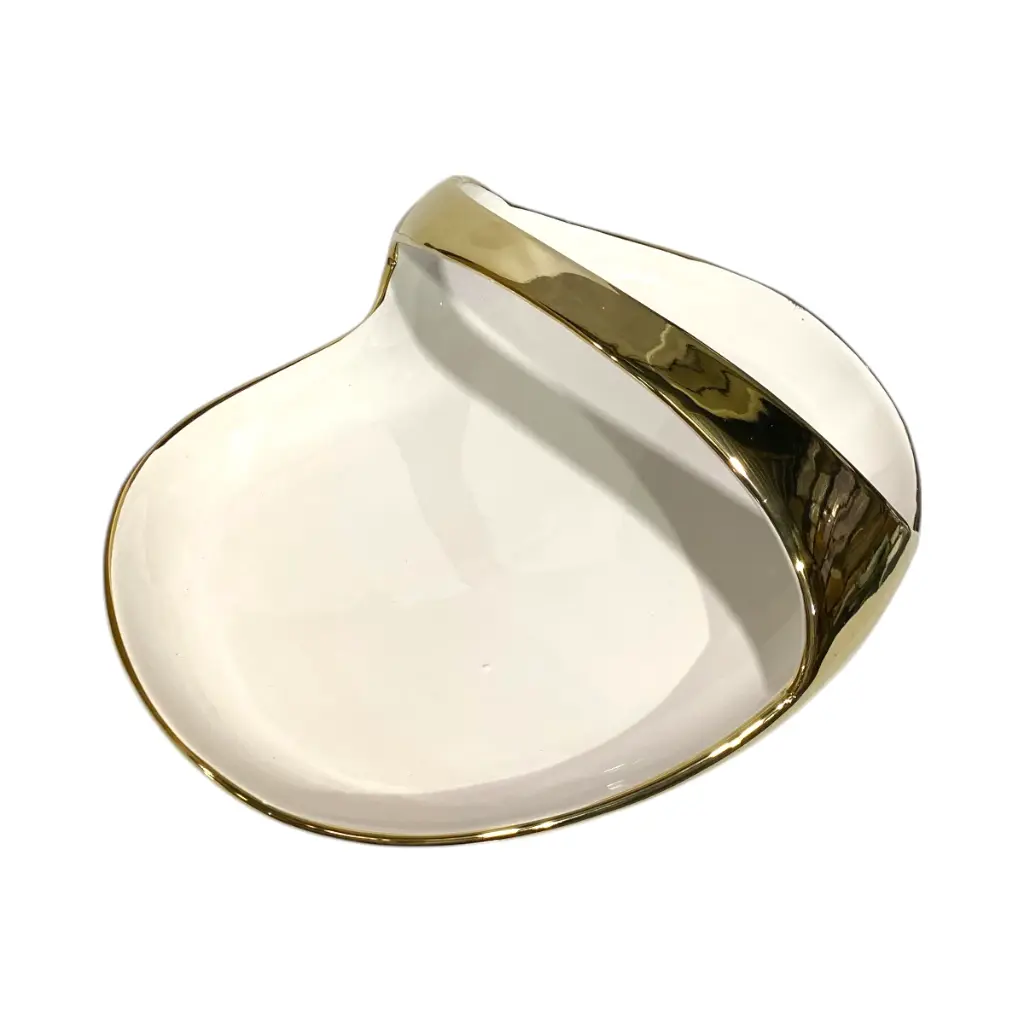BANDEJA CENTRO DE MESA DORADA/BLANCO, PORCELANA 34X29X12CM