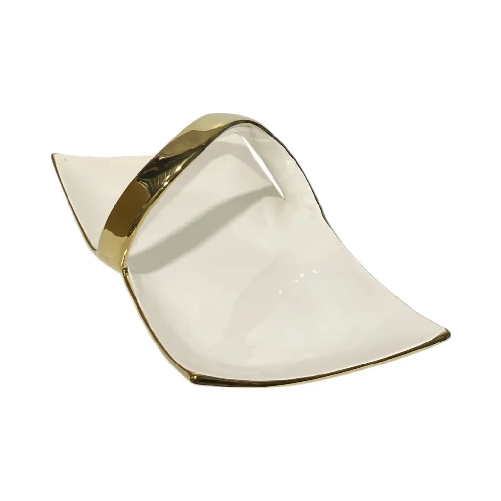 BANDEJA BLANCA/DORADA, PORCELANA 34.5X19X12CM