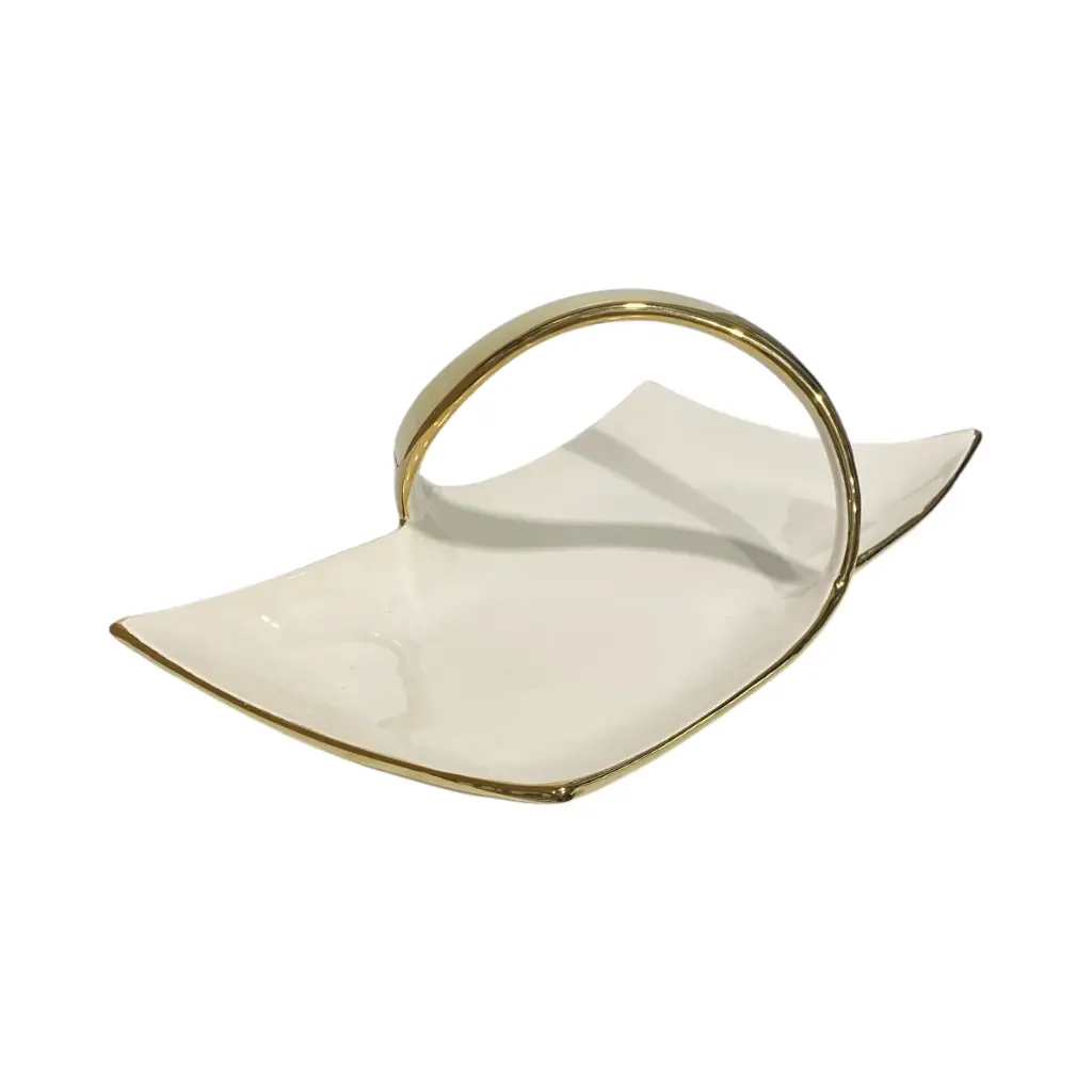 BANDEJA BLANCA/DORADA, PORCELANA 34.5X19X12CM