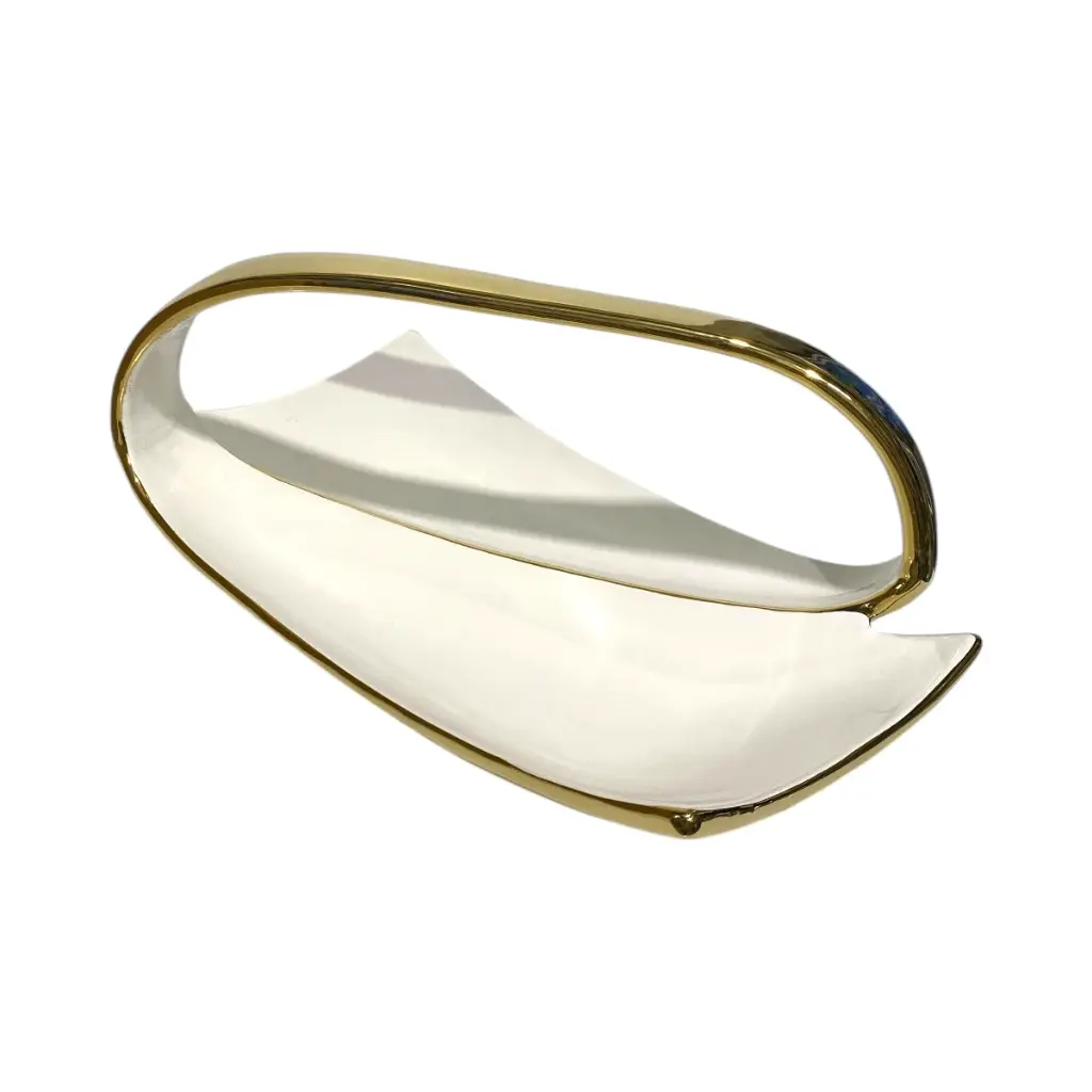 BANDEJA BLANCA/DORADA, PORCELANA 34.5X19X12CM
