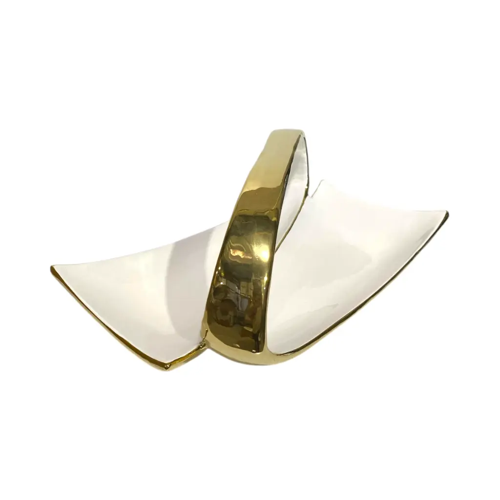 BANDEJA BLANCA/DORADA, PORCELANA 34.5X19X12CM