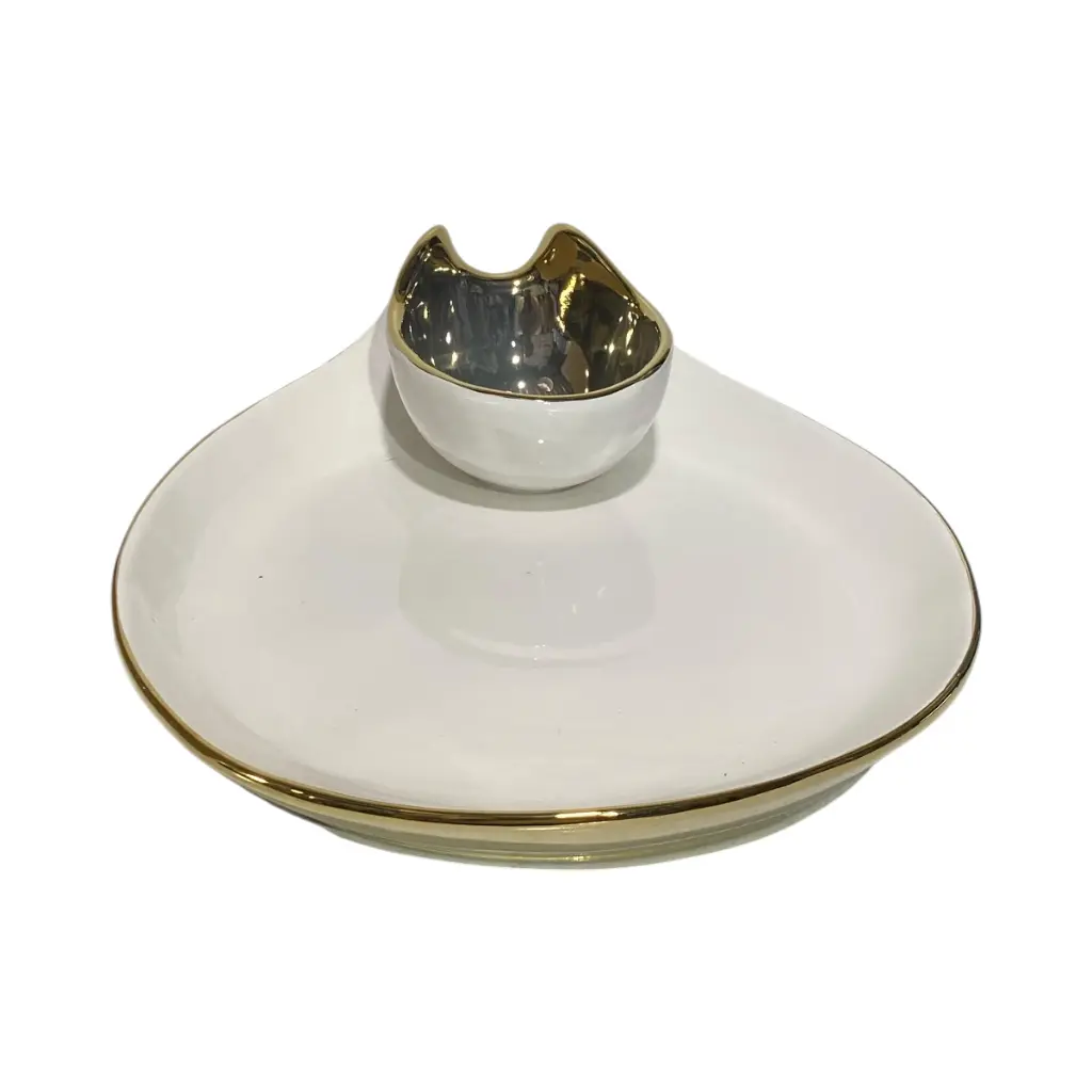 BANDEJA PORTA BOCADITOS BLANCA/DORADA 31X26X9CM