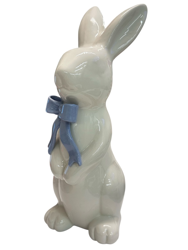 CONEJO BLANCO LAZO CELESTE PORCELANA 25.5x10CM