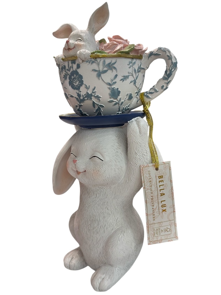 CONEJO CON TAZA Y ROSAS 13.5X30CM