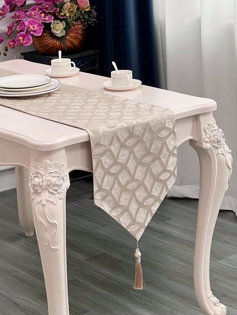 CAMINO DE MESA BEIGE/DORADO 210X33CM