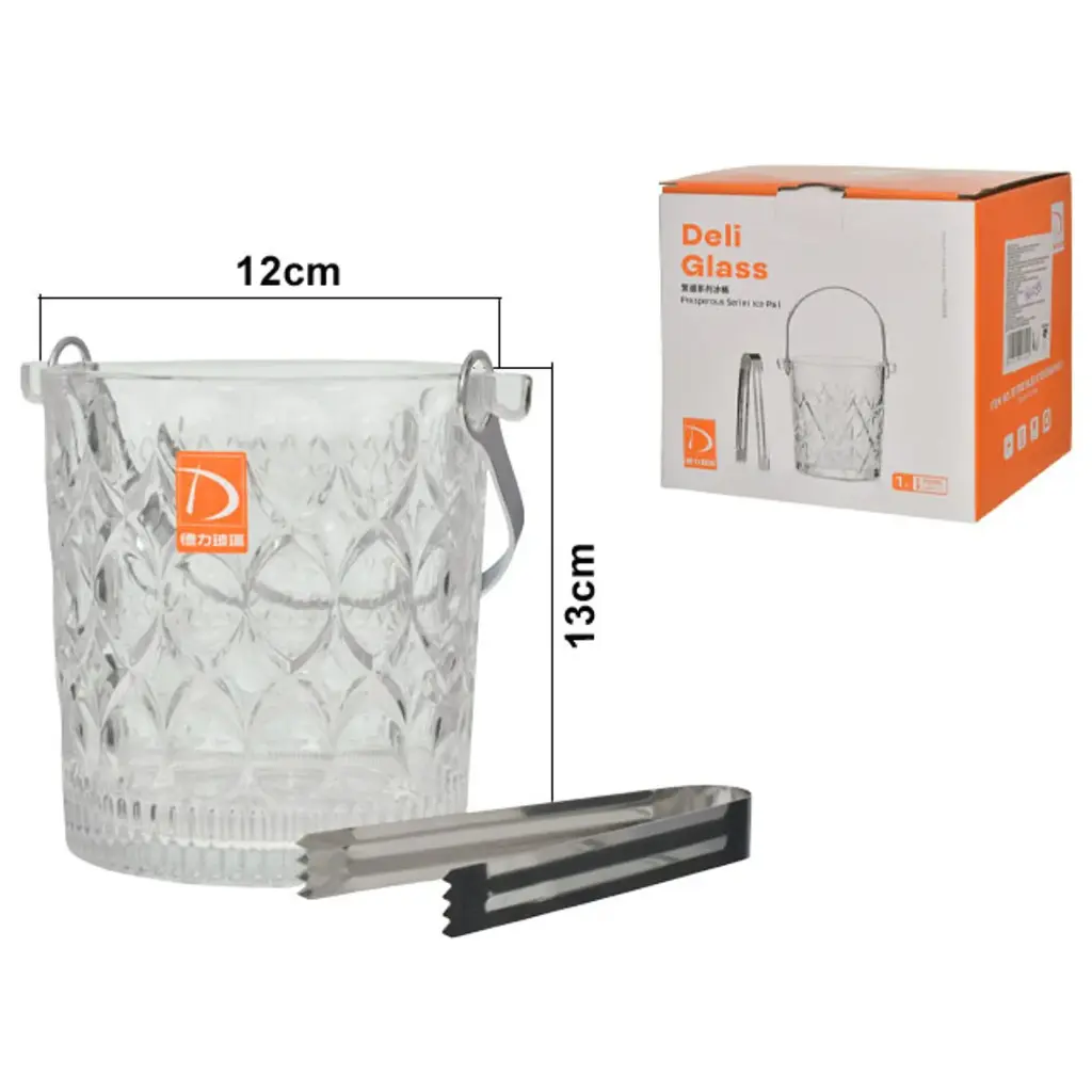 HIELERA DE VIDRIO CON PINZAS REF:IB947/G/TBT001E/L1 Ø12X13CM