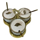 SET DE 3 PORTA SALSAS PORCELANA CON BASE DE PVC 22X22X14CM