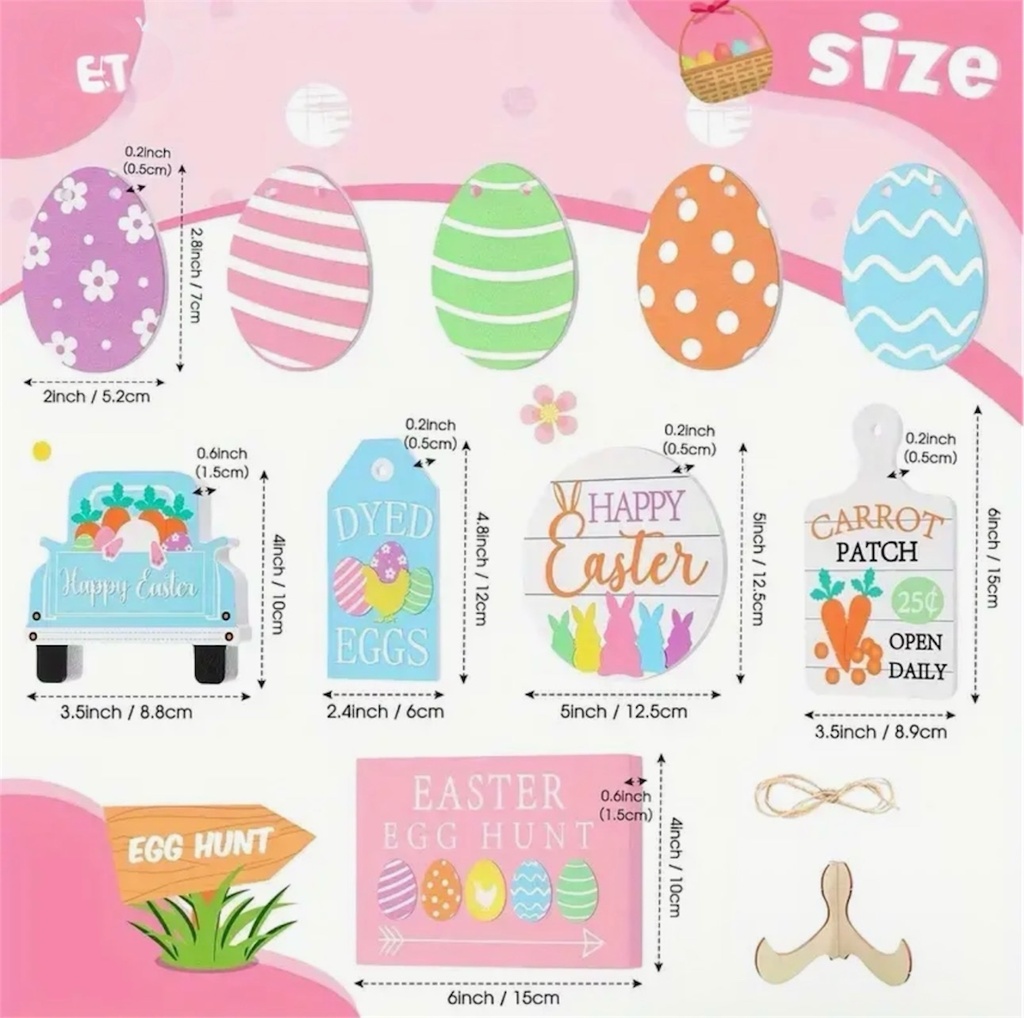 DECORACION DE PASCUA DE MADERA 12PZAS