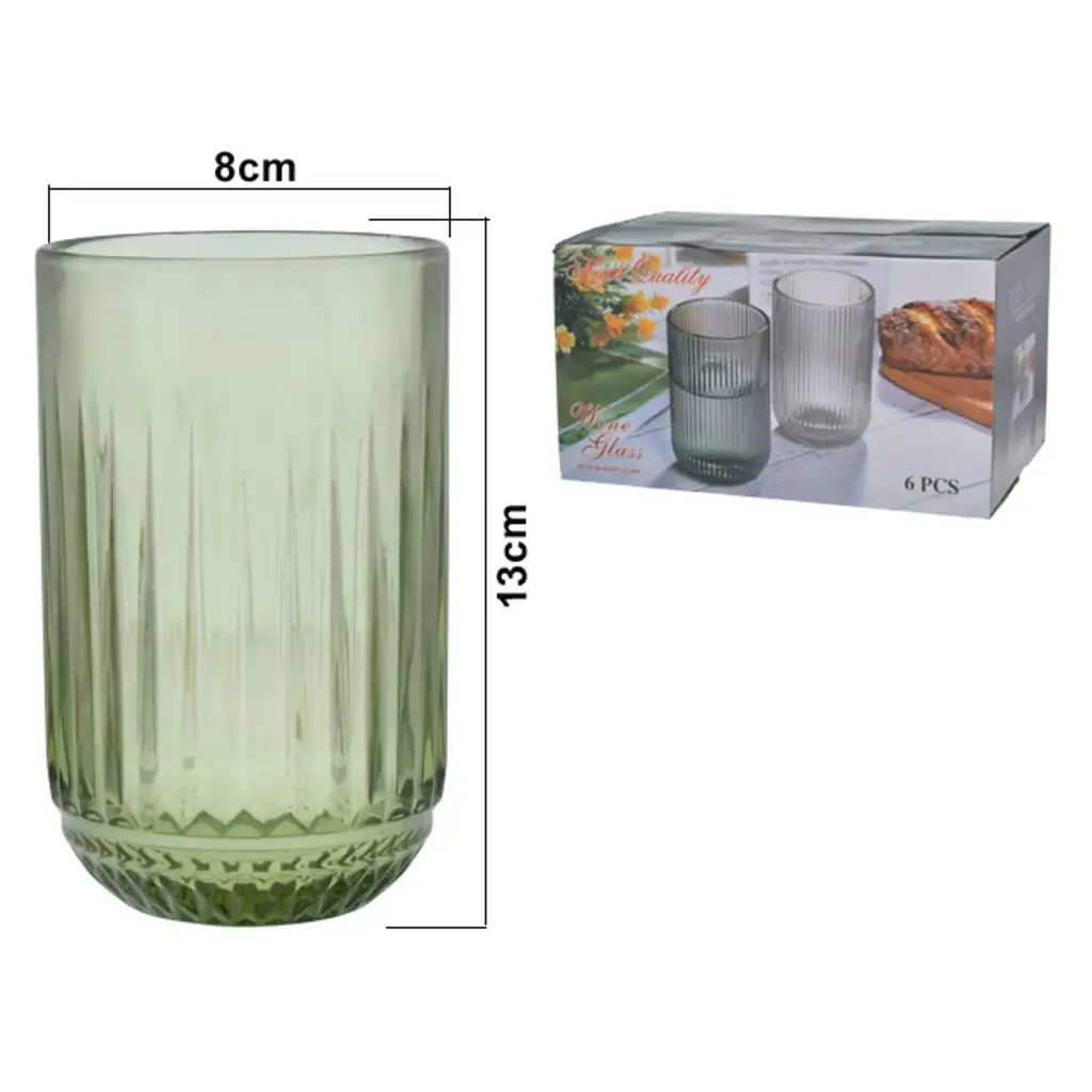 VASOS DE VIDRIO VERDE SETX6PZ. REF:SAN5768 8X13CM 410ML