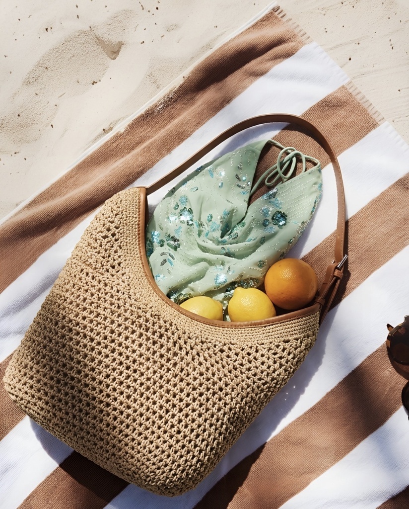 CARTERA DE PLAYA CAFE TEJIDA 