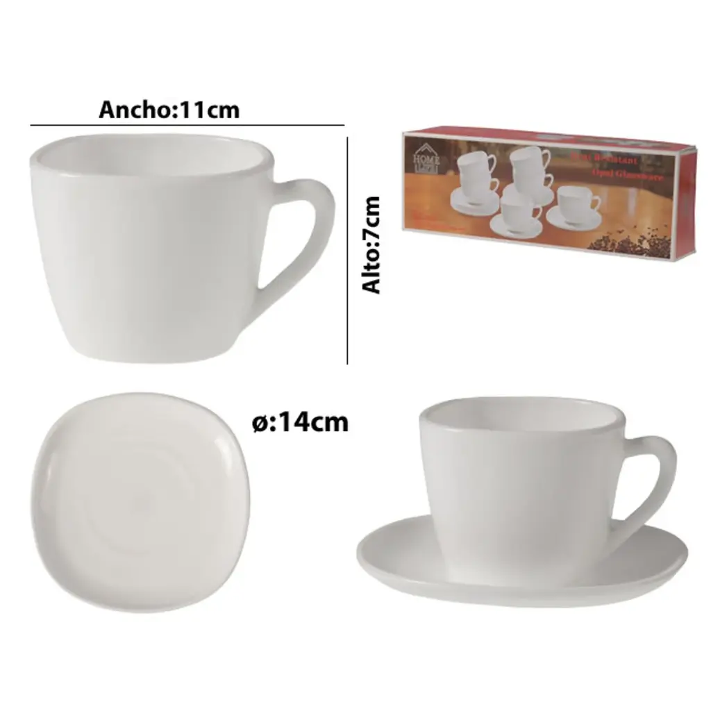TAZA C/PLATO SETX6PZ. OPAL REF:FCB190/FCB210 190CC CUADRADAS 