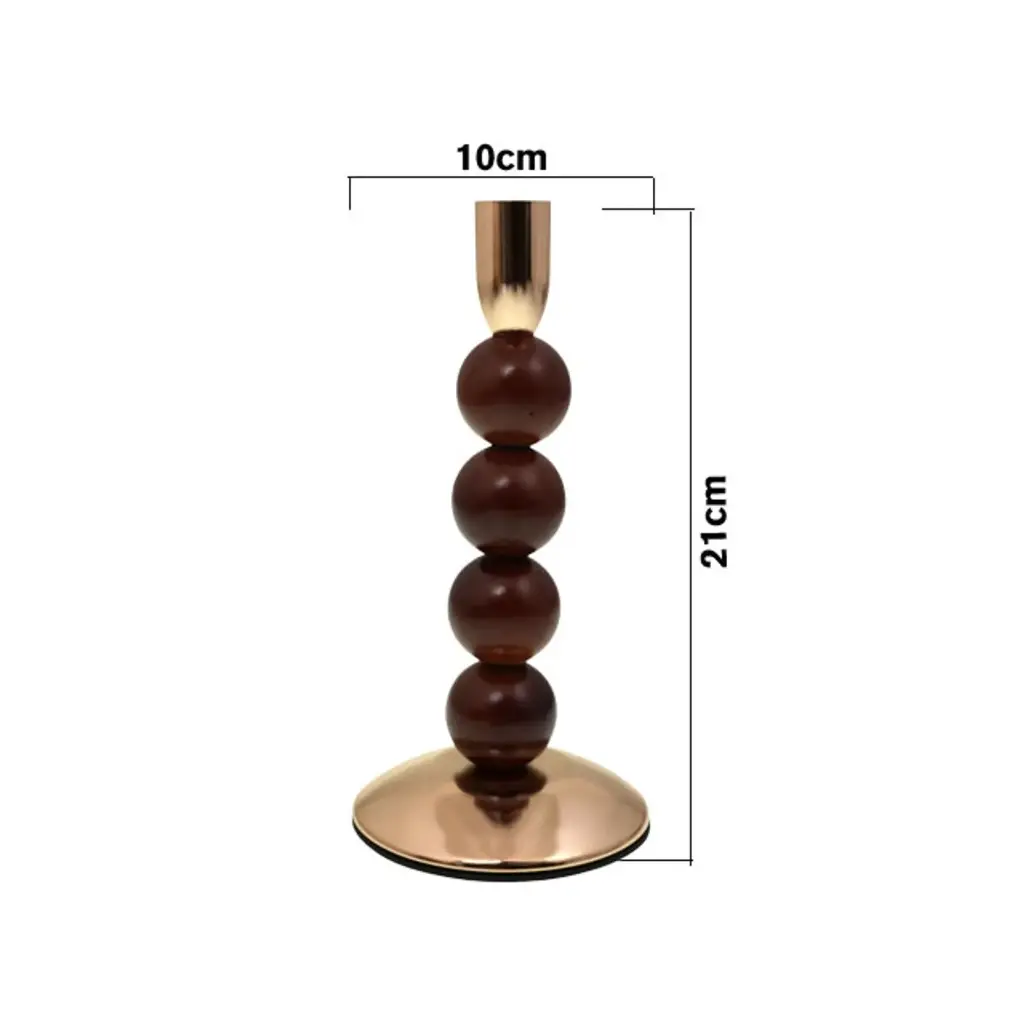 CANDELABRO METALICOS BASES DE ESFERAS MADERA REF:ES28762 10X21CM