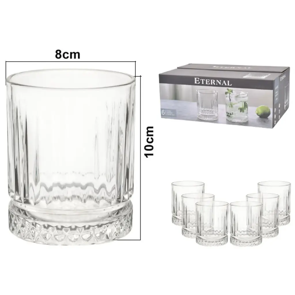 VASO VIDRIO WHISKY SETX6PZ. REF:QY988 326ML
