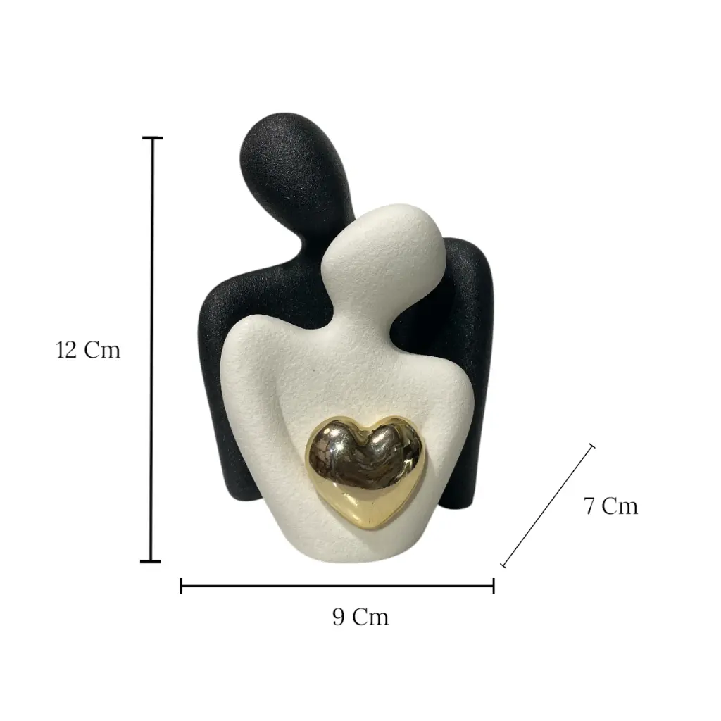 PAREJA BLANCO/NEGRO CORAZON DORADO CERAMICA 2PZ. 9X7X12CM