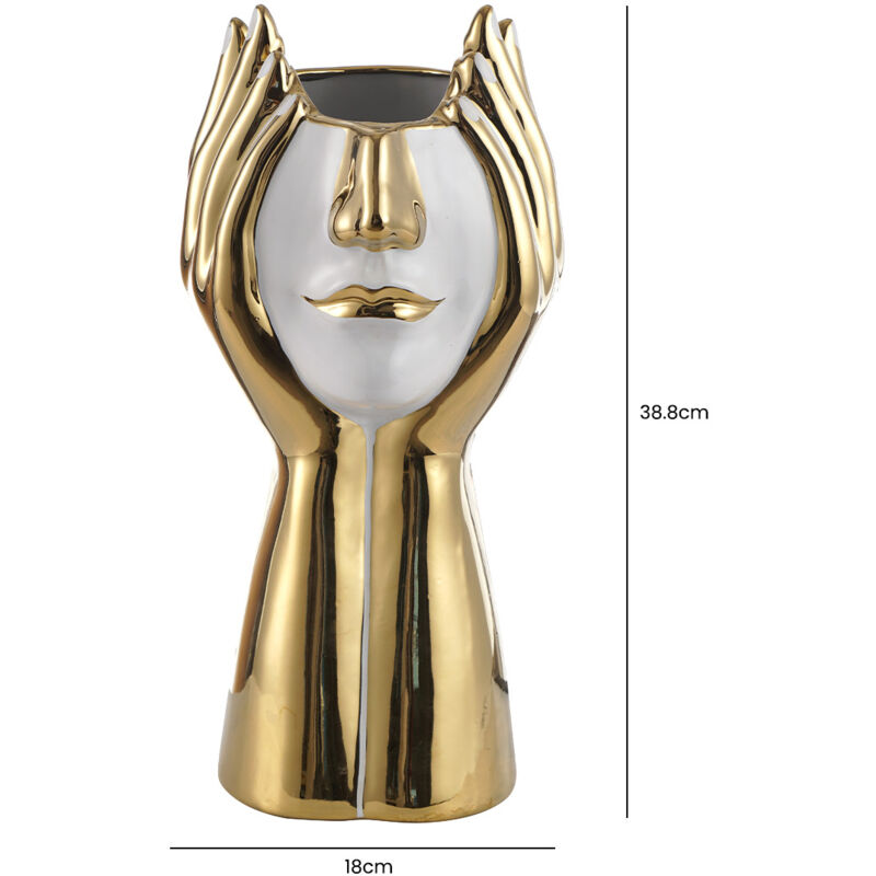 FLORERO PORCELANA DORADO/BLANCO ROSTRO Ø19X38CM 