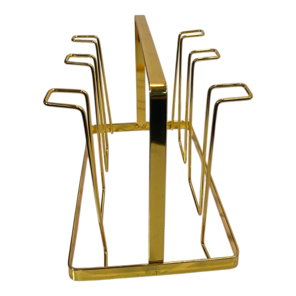 PORTA VASOS DE HIERRO CROMADO DORADO 6 PUESTOS. 23X14X16CM