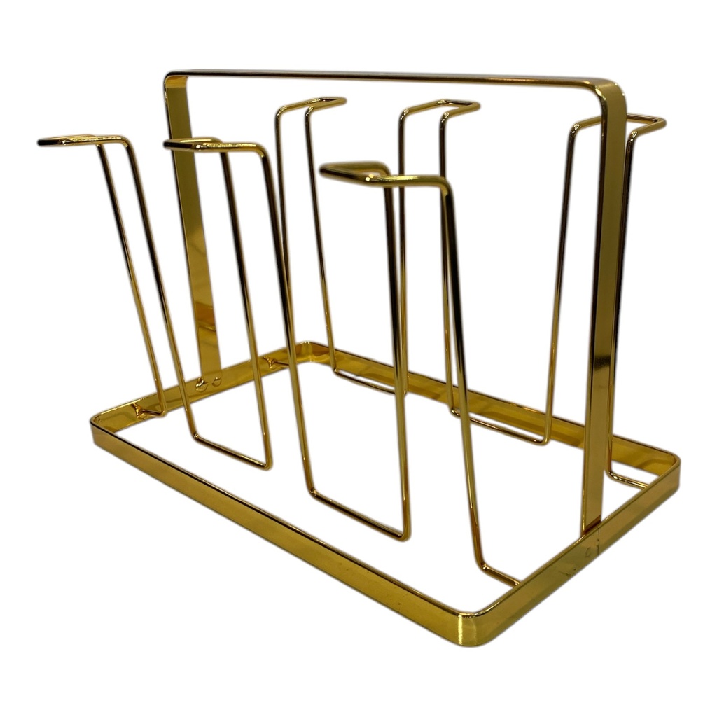PORTA VASOS DE HIERRO CROMADO DORADO 6 PUESTOS. 23X14X16CM
