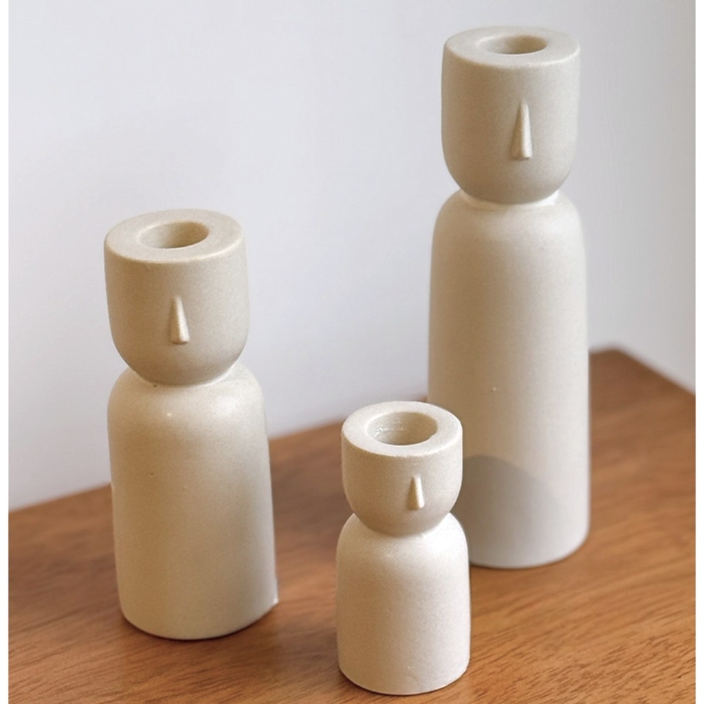 DL23564-3 CANDELABRO CERAMICA TONO ARENA 4.7X9.6CM