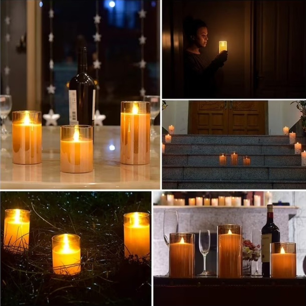 SET DE 3 VELAS LED CANDELABRO, A PILAS 3A"X3 C/U, 10,13,15CM DIAMETRO 8CM  C/U - A CONTROL REMOTO