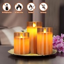 SET DE 3 VELAS LED AMBAR CANDELABRO, A PILAS 3A"X3 C/U, 10,13,15CM Ø:8CM C/U - A CONTROL REMOTO