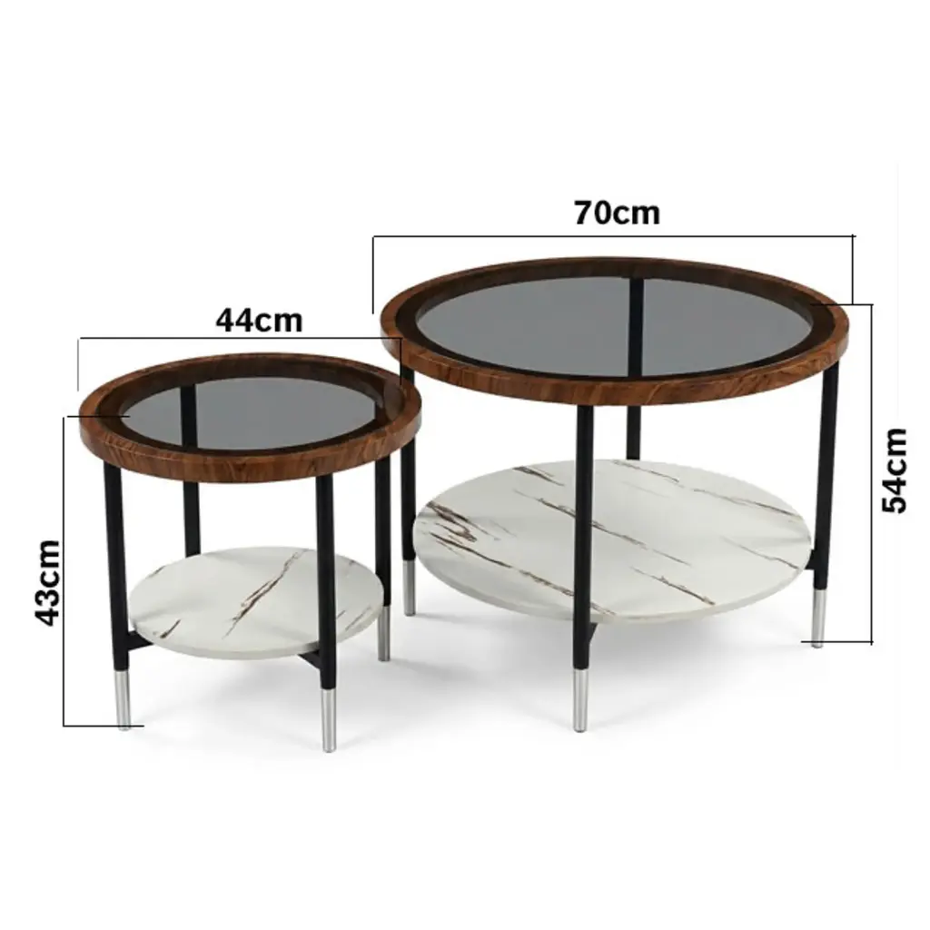 MESA DE CENTRO MADERA Y VIDRIO SETX2 REF:HM1999/YM125 70X70X43CM 45X45X54CM