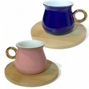 SET X 6 TAZA CERAMICA 5.5X8.5CM CON PLATO BAMBU 11CM 