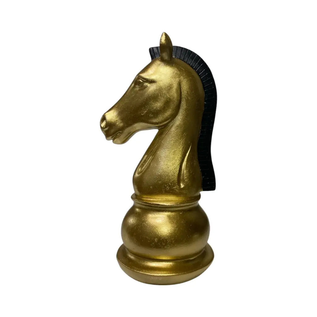 FIGURA DECOR CABALLO DORADA AJEDREZ REF:ES28747 10.5X8.5X19CM 