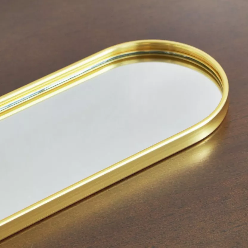 BANDEJA DE ALUMINIO DORADO CON ESPEJO 40X12CM 