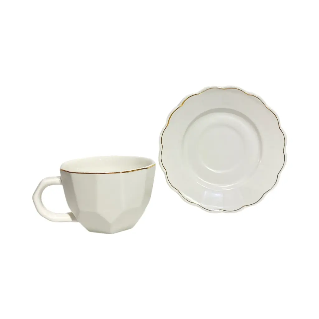 SET DE 6 TAZA/PLATO PORCELANA FILO DORADO, 12PCS. 200ML