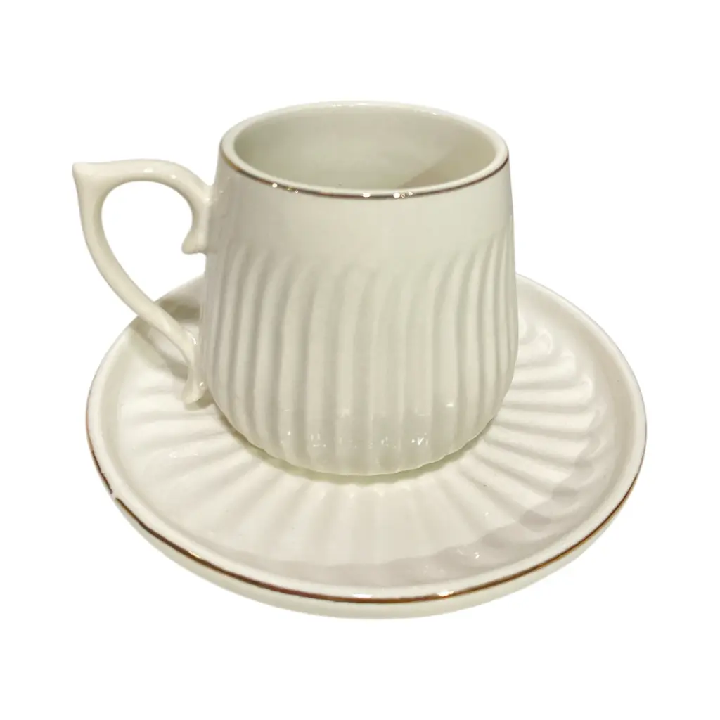 SET DE 6 TAZA/PLATO PORCELANA FILO DORADO, 12PCS. 200ML