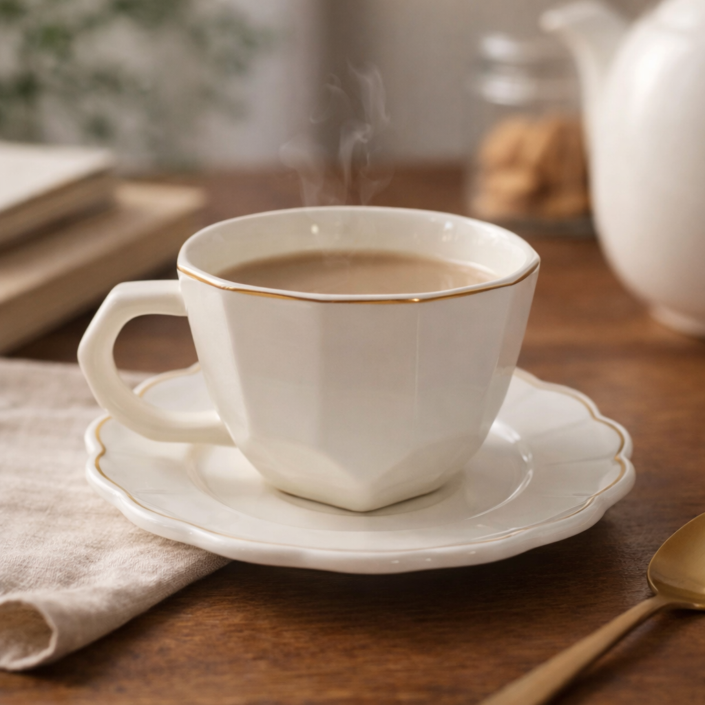 SET DE 6 TAZA/PLATO PORCELANA FILO DORADO, 12PCS. 200ML