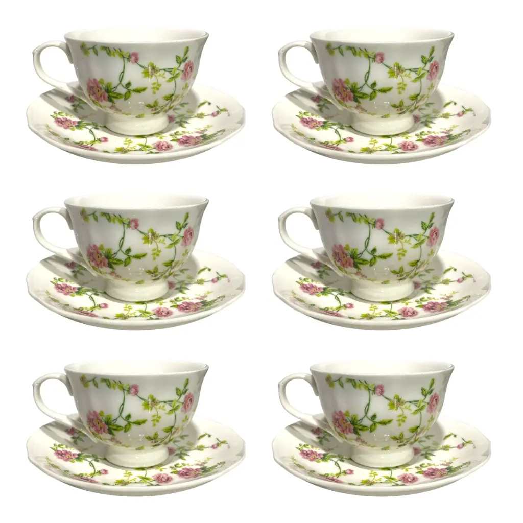 SET DE 6 TAZA/PLATO PORCELANA FILO DORADO, 12PCS. 200ML