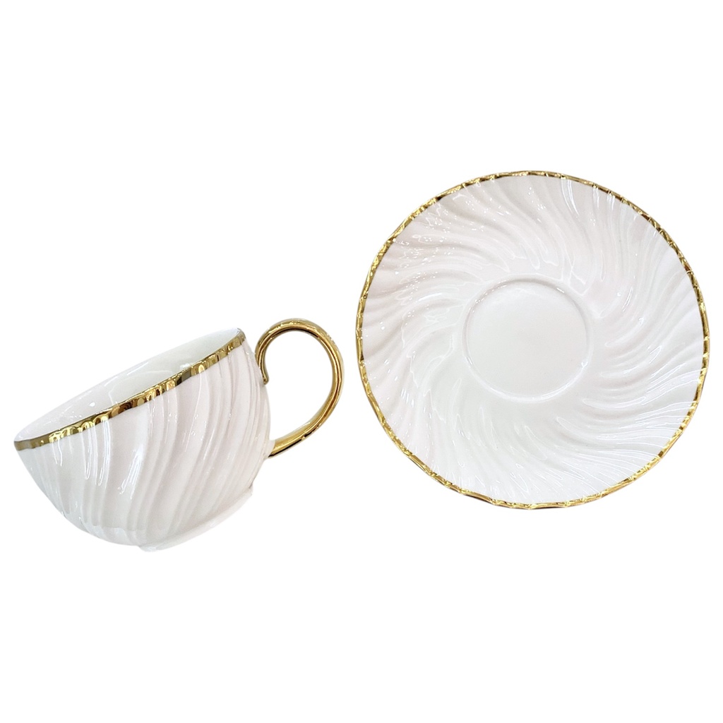 SET DE 6 TAZA/PLATO PORCELANA FILO DORADO, 12PCS. 200ML