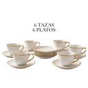 SET DE 6 TAZA/PLATO PORCELANA FILO DORADO, 12PCS. 200ML