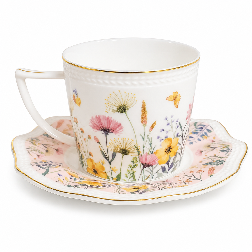 TAZA C/PLATO FLORAL CERAMICA SETX12PCS. 200ML