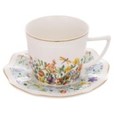 JUEGO DE 6 TAZAS CON PLATO FLORAL CERAMICA X12PCS. 200ML