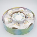 JUEGO DE 6 TAZAS CON PLATO FLORAL CERAMICA X12PCS. 200ML