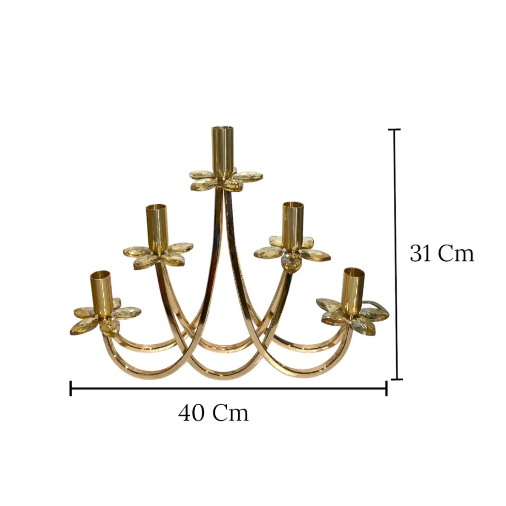 CANDELABRO METALICO DORADO/VIDRIO DE 5VELAS 40X9X31CM