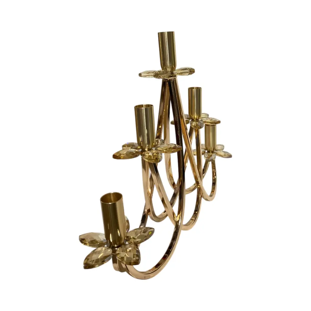 CANDELABRO METALICO DORADO/VIDRIO DE 5VELAS 40X9X31CM