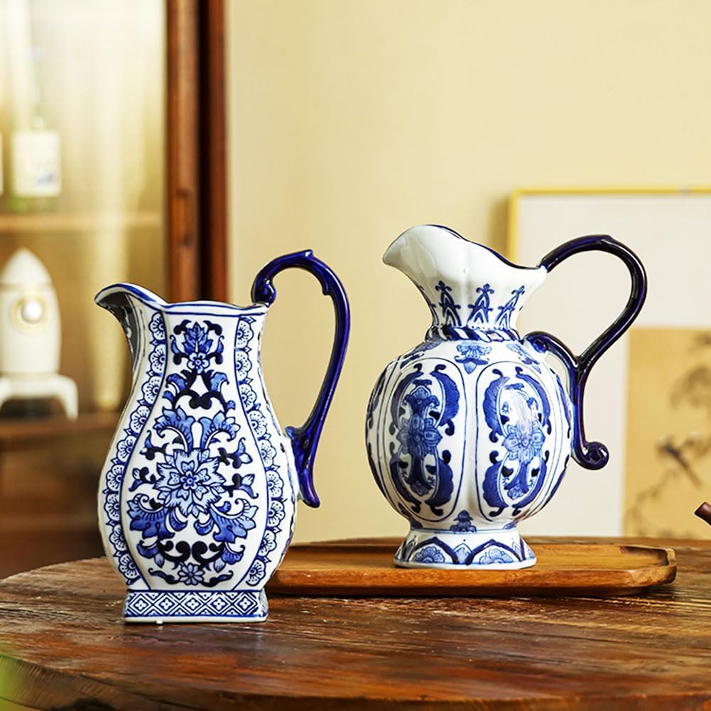 JARRA PLANA BLUE DECOR JAPANESE CERAMICA AZUL 25X15CM - PT71-017