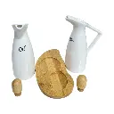 SET DE 3PCS ACIETE Y VINAGRE DE CERAMICA CON BASE DE BAMBOO 20X10X21CM