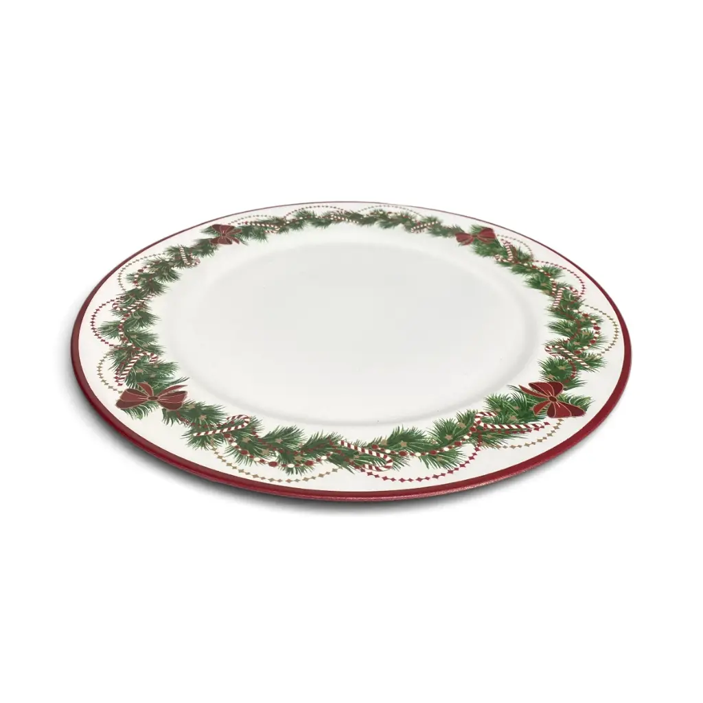 Plato base elegante diseño navideño, estilo moderno. 33cm, Guirnaldas y Bastones.