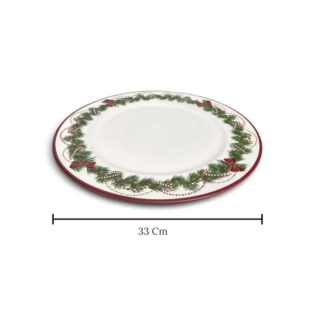 Plato base elegante diseño navideño, estilo moderno. 33cm, Guirnaldas y Bastones.