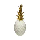 Piña Decorativa de Cerámica Blanca y Dorada, Estilo Nordico Moderno, Centro de Mesa Elegante para Sala y Oficina, 12x30Cm.