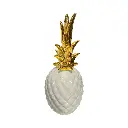 Piña Decorativa de Cerámica Blanca y Dorada, Estilo Nordico Moderno, Centro de Mesa Elegante para Sala y Oficina, 12x30Cm.