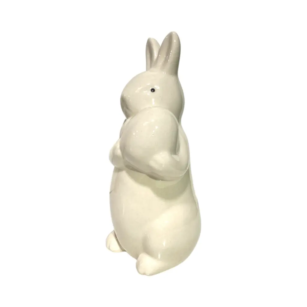 Conejo de Pascua en Cerámica Blanca Brillante, 7.5x16 Cm. 
